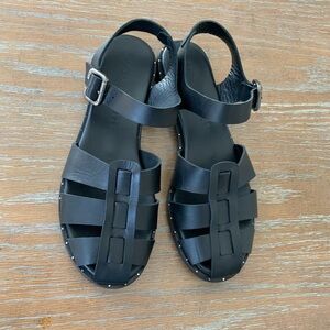Freda Salvador Sera Leather Fisherman Black Flat Sandals US7